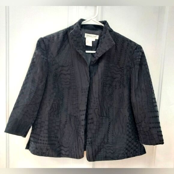 Coldwater Creek Black Silk Embroidered Open Front Blazer PM - Picture 1 of 10
